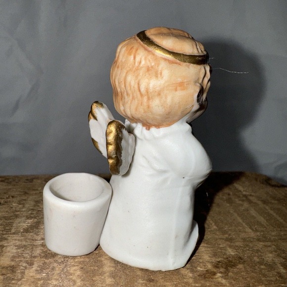 Russ VTG Porcelain 2 1/2” Choir Angel 1 of 6 - Holds Sm Candle Russ Berrie & Co. - Picture 4 of 10